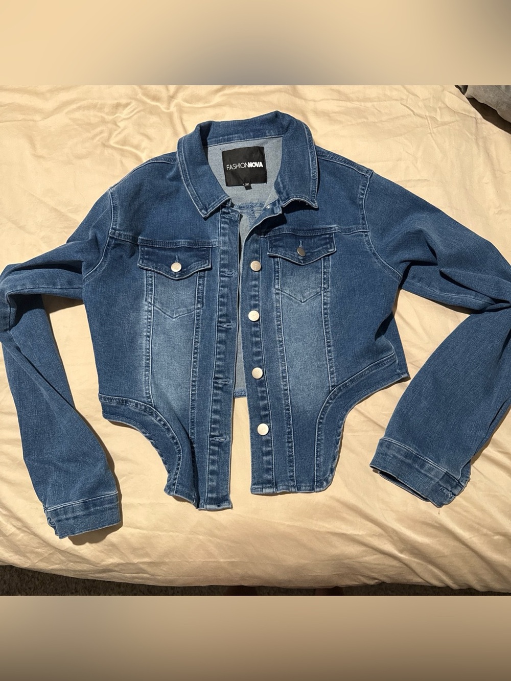 Fashion Nova Blue Distressed Cropped Jean Jacket
